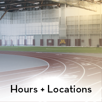 Hours + Locations text with image of track and soccer field