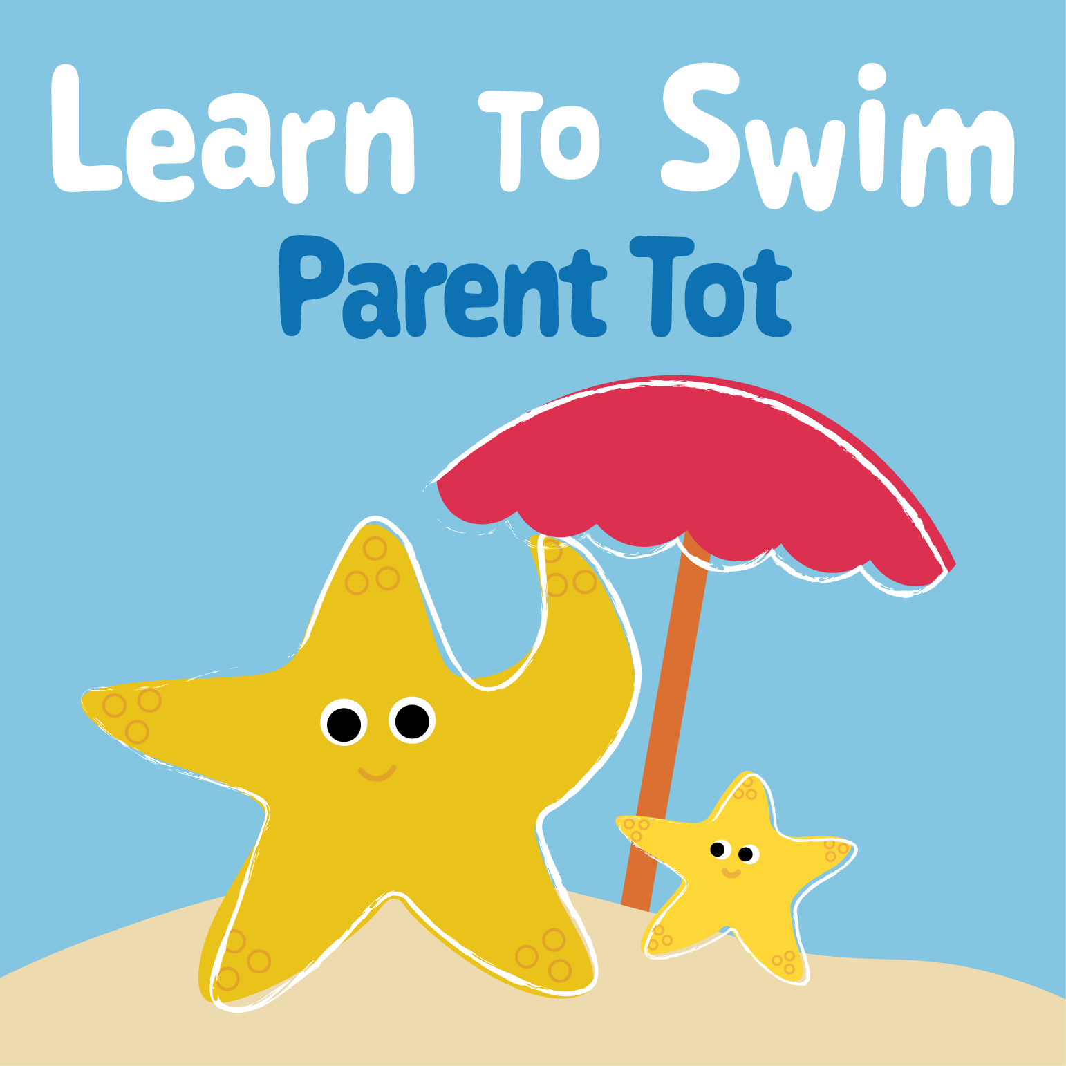 icon with a parent and child starfish under an umbrella with the text "learn to swim; parent tot"