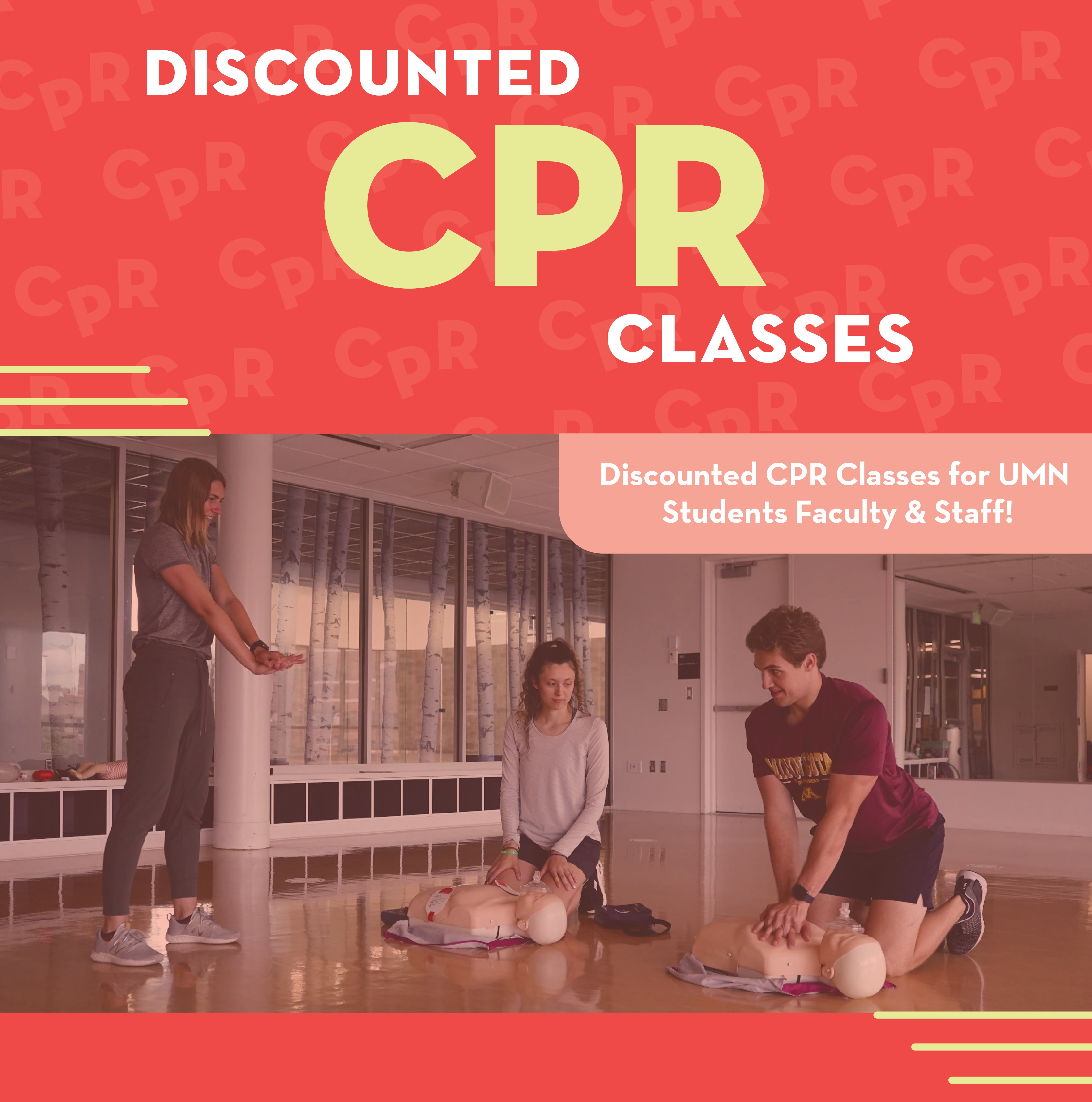 image of students completing a CPR course with the text "discounted CPR classes"
