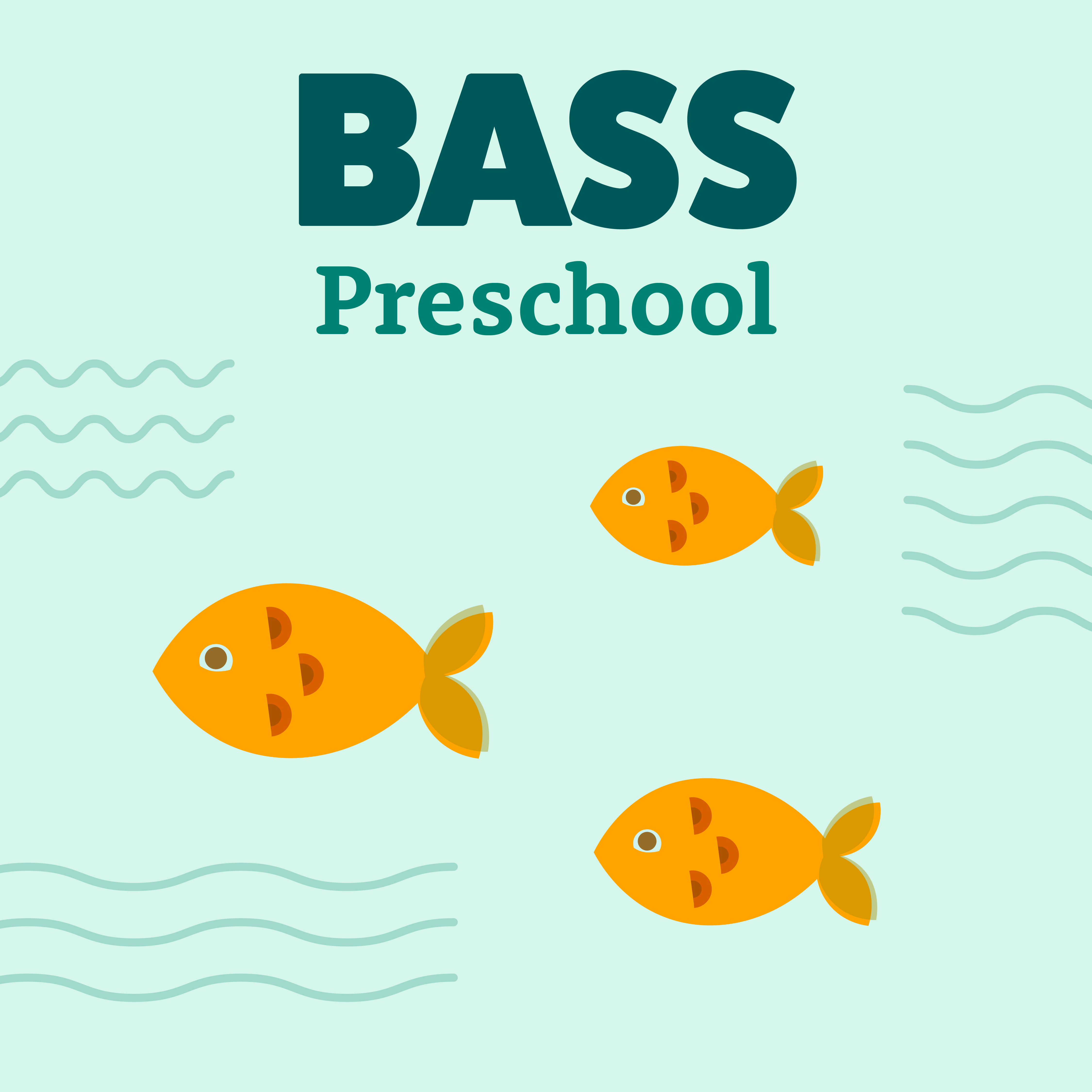 Illustration of three fish with text "Bass Preschool"