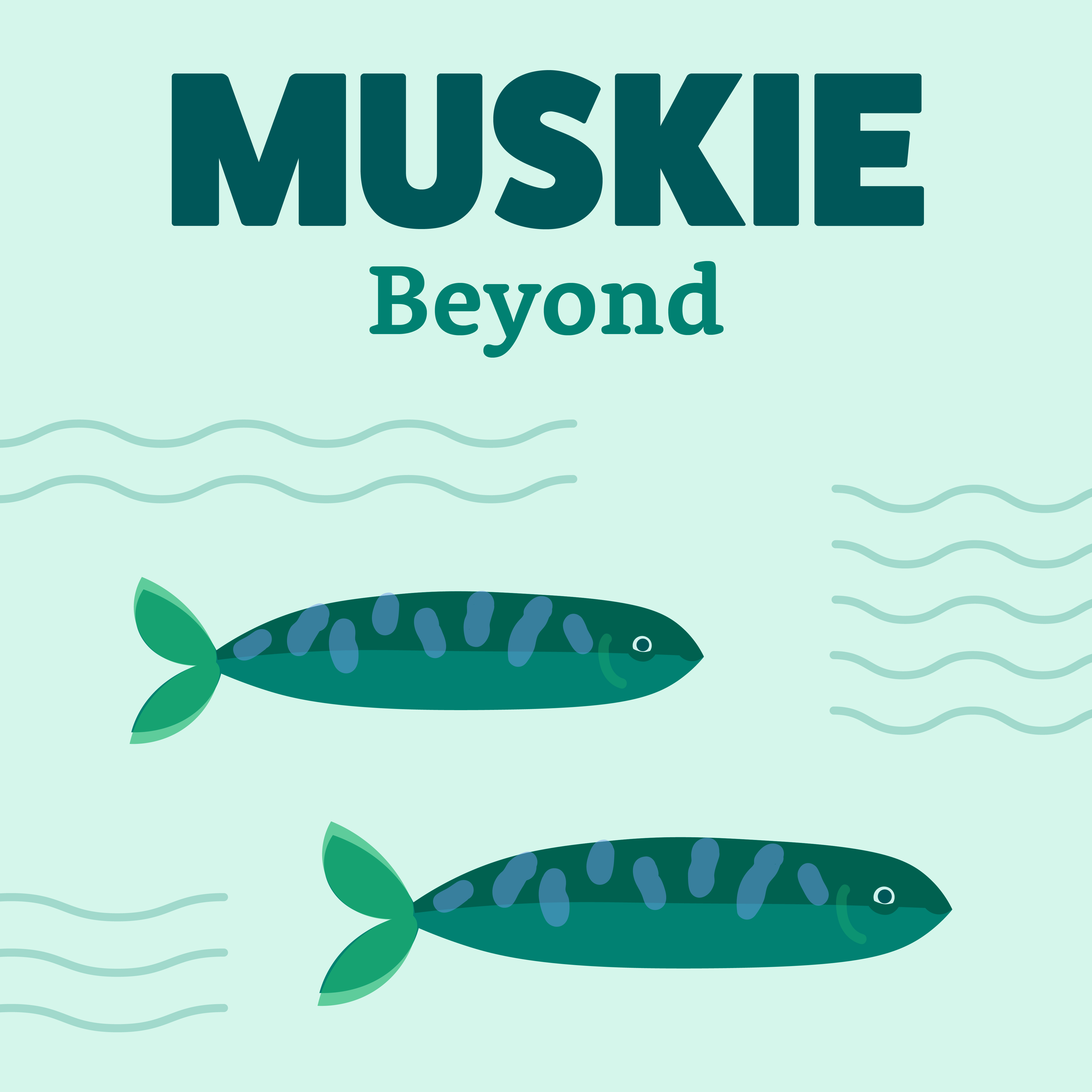 Blue square with two fish with text "Muskie"