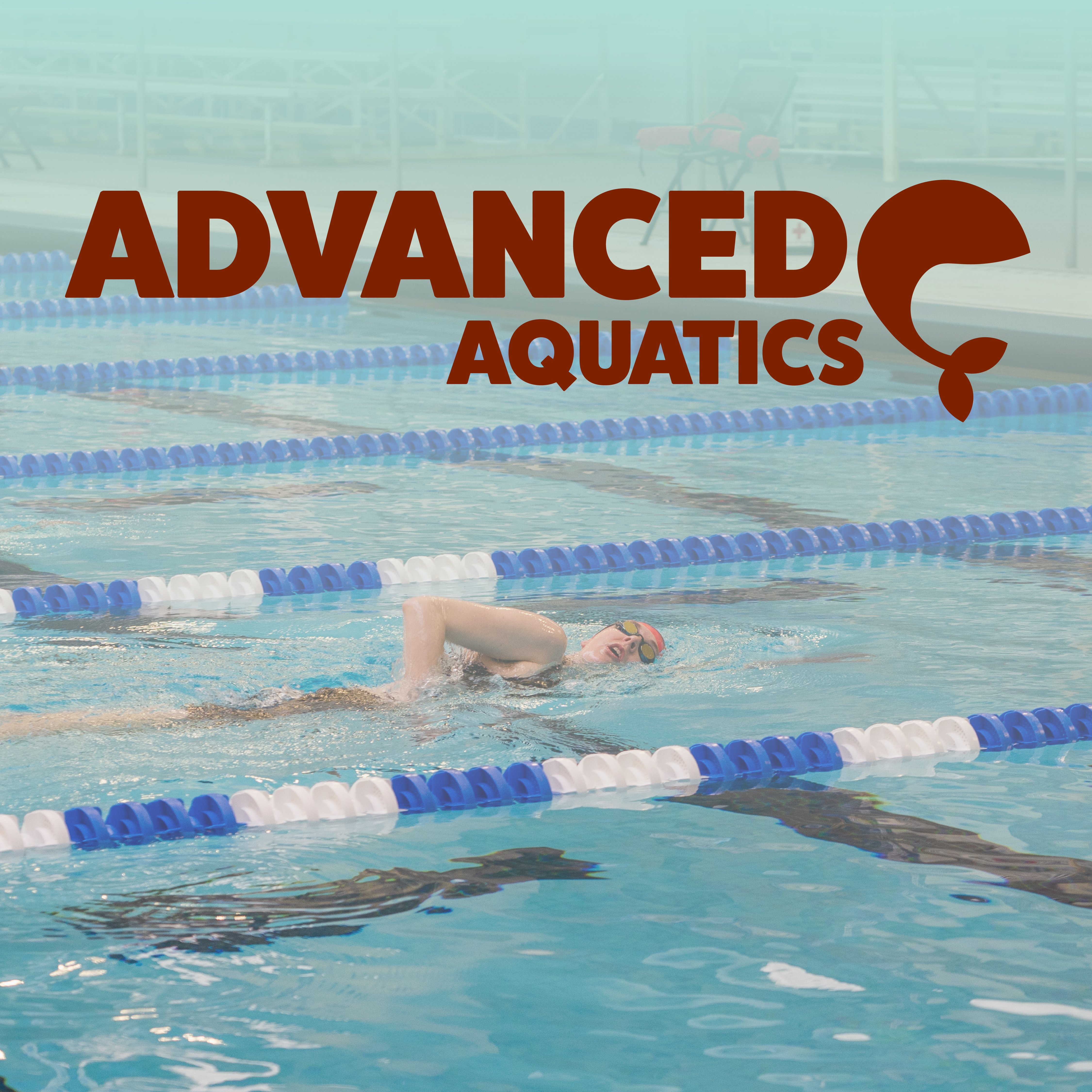 swimmer swimming in swimming lane with text "Advanced Aquatics"