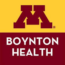 UMN Boynton Health Logo with a maroon block M and "Boynton health" written in white with a maroon and gold block background